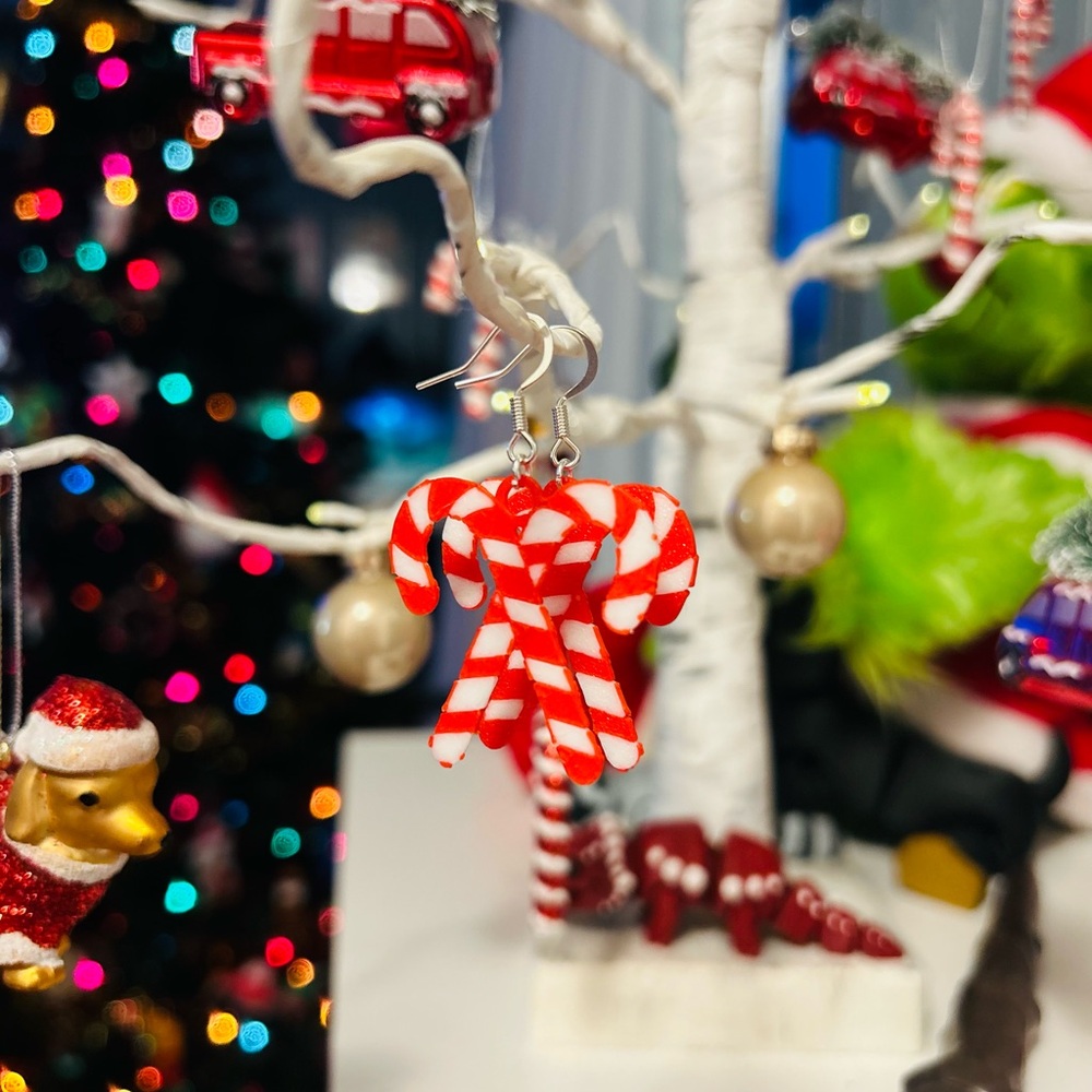 Candy Cane Earrings - 3D printed & handmade
